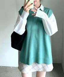 オーバーサイズVネックニットベスト