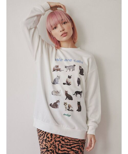 merry jenny(メリージェニー)の「We are CAT スウェット(スウェット・レディース・ライトグレー/オフホワイト/ネイビー・FREE)」の6枚目の写真