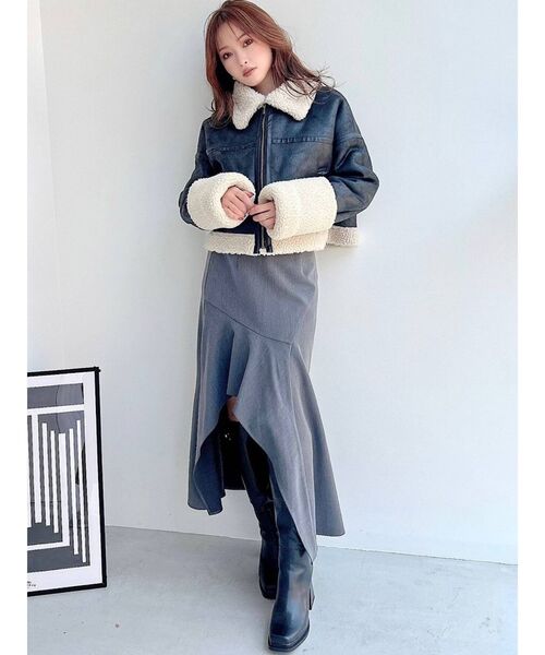 RESEXXY（リゼクシー）の「ビッグカラーフェイクムートンブルゾン（ブルゾン・レディース・ブラック/アイボリー/モカ・FREE）」の11枚目の写真