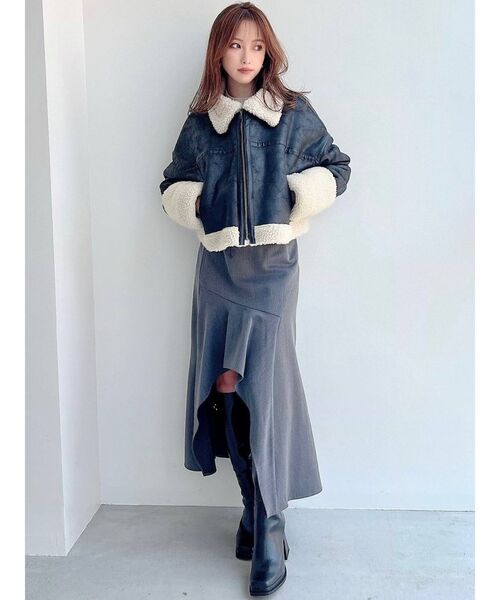 RESEXXY（リゼクシー）の「ビッグカラーフェイクムートンブルゾン（ブルゾン・レディース・ブラック/アイボリー/モカ・FREE）」の14枚目の写真