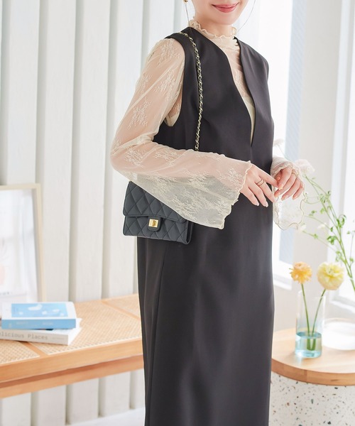 KOBE LETTUCE（コウベレタス）の「ハイネックレースシアートップス（シャツ/ブラウス・レディース・ブラック/オフホワイト/グリーン/ホワイト系その他/ブラック系その他/グレイッシュベージュ/ホワイト系その他2/ブラック系その他2/レモンイエロー/ブラック系その他3/ホワイト系その他3/ピンク/ホワイト系その他4/ブラック系その他4/ベージュ系その他/ミント/ブラック系その他5/ブラック系1/ホワイト系4/ベージュ系その他2/ブラック系/ホワイト系/ホワイト系1/ブラック系5/ブラック系4/ブラック系その他6/ホワイト系その他5/ブラック系その他7/レオパード/チェック・M/L/L1/M1）」の9枚目の写真