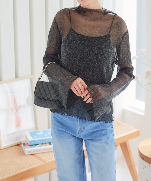 KOBE LETTUCE（コウベレタス）の「ハイネックレースシアートップス（シャツ/ブラウス・レディース・ブラック/オフホワイト/グリーン/ホワイト系その他/ブラック系その他/グレイッシュベージュ/ホワイト系その他2/ブラック系その他2/レモンイエロー/ブラック系その他3/ホワイト系その他3/ピンク/ホワイト系その他4/ブラック系その他4/ベージュ系その他/ミント/ブラック系その他5/ブラック系1/ホワイト系4/ベージュ系その他2/ブラック系/ホワイト系/ホワイト系1/ブラック系5/ブラック系4/ブラック系その他6/ホワイト系その他5/ブラック系その他7/レオパード/チェック・M/L/L1/M1）」の21枚目の写真