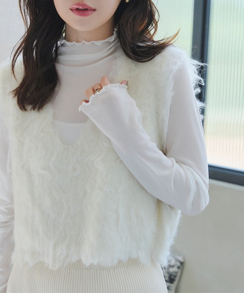 KOBE LETTUCE（コウベレタス）の「ハイネックレースシアートップス（シャツ/ブラウス・レディース・ブラック/オフホワイト/グリーン/ホワイト系その他/ブラック系その他/グレイッシュベージュ/ホワイト系その他2/ブラック系その他2/レモンイエロー/ブラック系その他3/ホワイト系その他3/ピンク/ホワイト系その他4/ブラック系その他4/ベージュ系その他/ミント/ブラック系その他5/ブラック系1/ホワイト系4/ベージュ系その他2/ブラック系/ホワイト系/ホワイト系1/ブラック系5/ブラック系4/ブラック系その他6/ホワイト系その他5/ブラック系その他7/レオパード/チェック・M/L/L1/M1）」の2枚目の写真