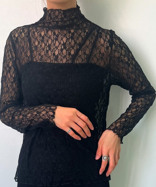 KOBE LETTUCE（コウベレタス）の「ハイネックレースシアートップス（シャツ/ブラウス・レディース・ブラック/オフホワイト/グリーン/ホワイト系その他/ブラック系その他/グレイッシュベージュ/ホワイト系その他2/ブラック系その他2/レモンイエロー/ブラック系その他3/ホワイト系その他3/ピンク/ホワイト系その他4/ブラック系その他4/ベージュ系その他/ミント/ブラック系その他5/ブラック系1/ホワイト系4/ベージュ系その他2/ブラック系/ホワイト系/ホワイト系1/ブラック系5/ブラック系4/ブラック系その他6/ホワイト系その他5/ブラック系その他7/レオパード/チェック・M/L/L1/M1）」の14枚目の写真