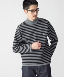 *SHIPS: 〈手洗い可能〉 ワンポイント ロゴ ソリッド / ボーダー ミラノリブ モックネック ニット