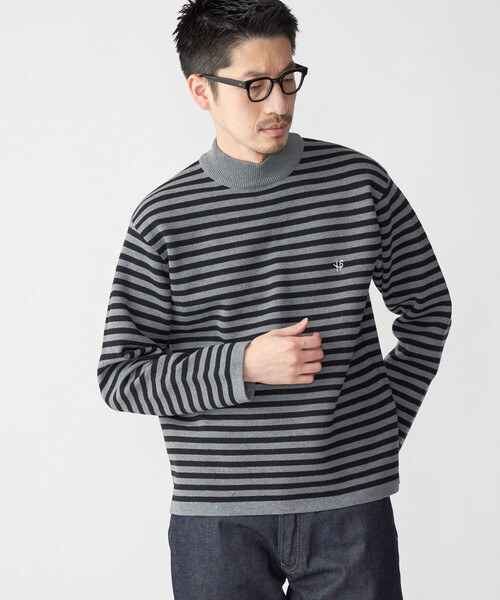 SHIPS（シップス）の「*SHIPS: 〈手洗い可能〉 ワンポイント ロゴ ソリッド / ボーダー ミラノリブ モックネック ニット（ニット/セーター・メンズ・チャコールグレー/ブラック/ネイビー/グリーン/ナチュラル・SMALL/MEDIUM/LARGE）」の2枚目の写真