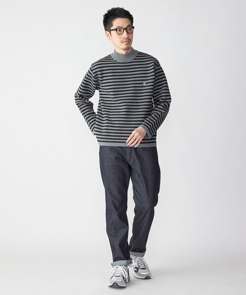SHIPS（シップス）の「*SHIPS: 〈手洗い可能〉 ワンポイント ロゴ ソリッド / ボーダー ミラノリブ モックネック ニット（ニット/セーター・メンズ・チャコールグレー/ブラック/ネイビー/グリーン/ナチュラル・SMALL/MEDIUM/LARGE）」の8枚目の写真
