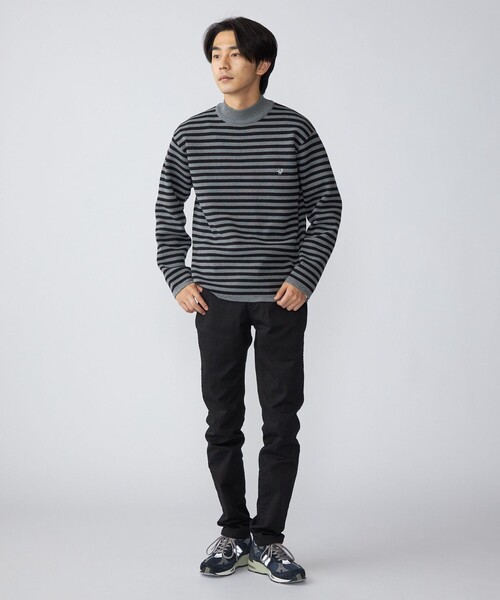 SHIPS（シップス）の「*SHIPS: 〈手洗い可能〉 ワンポイント ロゴ ソリッド / ボーダー ミラノリブ モックネック ニット（ニット/セーター・メンズ・チャコールグレー/ブラック/ネイビー/グリーン/ナチュラル・SMALL/MEDIUM/LARGE）」の9枚目の写真