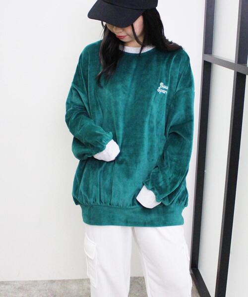 INGNI(イング)の「ベロアクルーネック配色プルオーバー(Tシャツ/カットソー・レディース・オートミール/ネイビー/グリーン・M)」の1枚目の写真