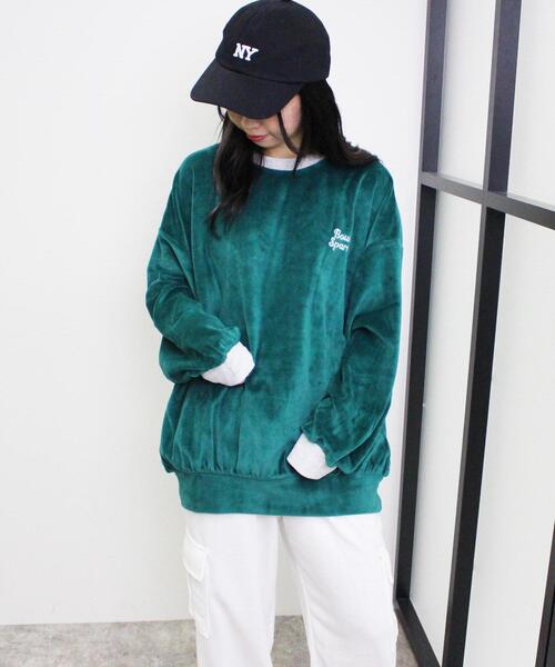 INGNI(イング)の「ベロアクルーネック配色プルオーバー(Tシャツ/カットソー・レディース・オートミール/ネイビー/グリーン・M)」の9枚目の写真