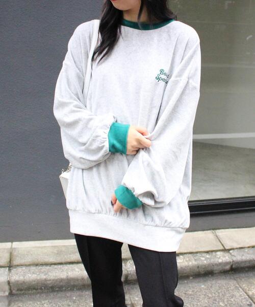 INGNI(イング)の「ベロアクルーネック配色プルオーバー(Tシャツ/カットソー・レディース・オートミール/ネイビー/グリーン・M)」の6枚目の写真