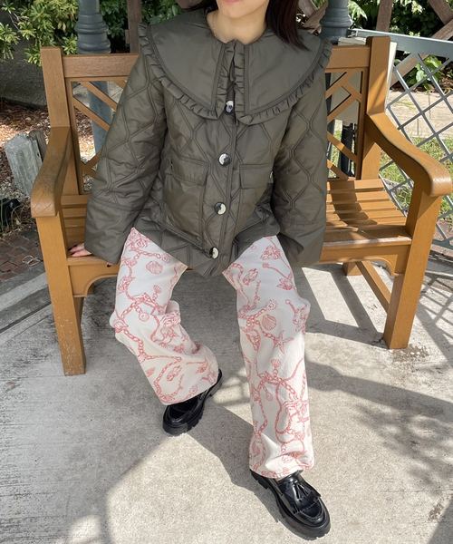 GANNI（ガニー）の「【GANNI / ガニー】 Recycled Ripstop Quilt Frill Colla：ブルゾン（ブルゾン・レディース・ホワイト/カーキ・FREE）」の9枚目の写真