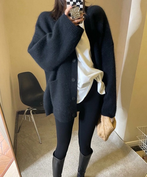LAFFMO(ラフモ)の「モヘアルーズニットカーディガン(カーディガン/ボレロ・レディース・ブラック/キャメル・FREE)」の7枚目の写真
