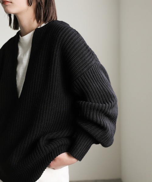 select MOCA(セレクトモカ)の「キーネックミックス編みプルオーバー(ニット/セーター・レディース・グレイッシュベージュ/ブラック・FREE)」の2枚目の写真
