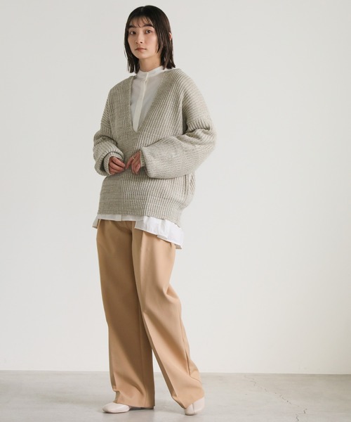 select MOCA(セレクトモカ)の「キーネックミックス編みプルオーバー(ニット/セーター・レディース・グレイッシュベージュ/ブラック・FREE)」の4枚目の写真