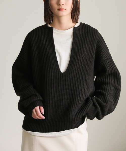 select MOCA(セレクトモカ)の「キーネックミックス編みプルオーバー(ニット/セーター・レディース・グレイッシュベージュ/ブラック・FREE)」の5枚目の写真
