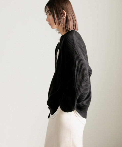 select MOCA(セレクトモカ)の「キーネックミックス編みプルオーバー(ニット/セーター・レディース・グレイッシュベージュ/ブラック・FREE)」の6枚目の写真