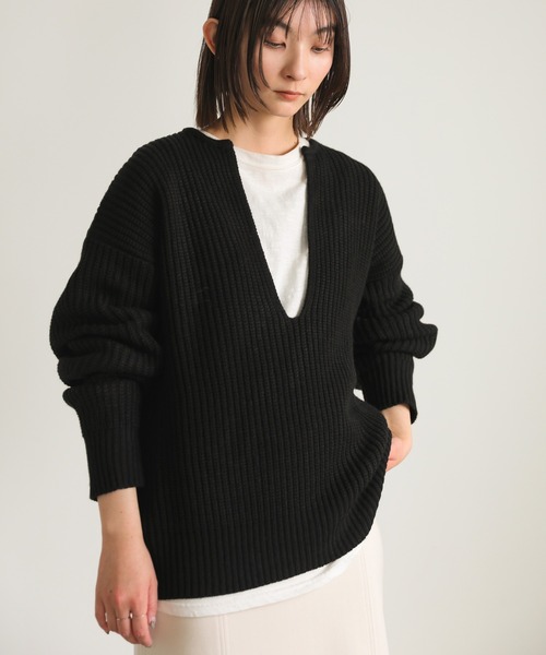 select MOCA(セレクトモカ)の「キーネックミックス編みプルオーバー(ニット/セーター・レディース・グレイッシュベージュ/ブラック・FREE)」の9枚目の写真