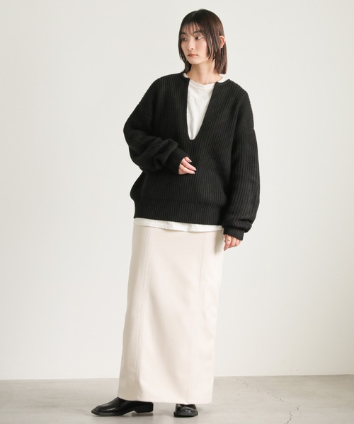 select MOCA(セレクトモカ)の「キーネックミックス編みプルオーバー(ニット/セーター・レディース・グレイッシュベージュ/ブラック・FREE)」の7枚目の写真