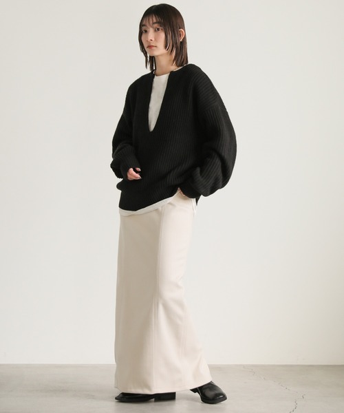 select MOCA(セレクトモカ)の「キーネックミックス編みプルオーバー(ニット/セーター・レディース・グレイッシュベージュ/ブラック・FREE)」の3枚目の写真