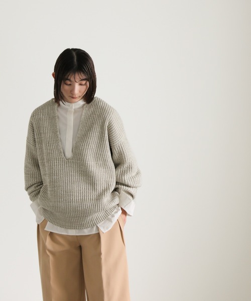 select MOCA(セレクトモカ)の「キーネックミックス編みプルオーバー(ニット/セーター・レディース・グレイッシュベージュ/ブラック・FREE)」の15枚目の写真