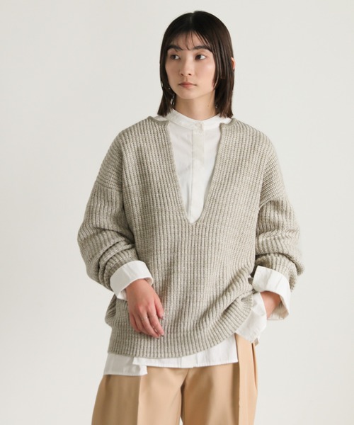 select MOCA(セレクトモカ)の「キーネックミックス編みプルオーバー(ニット/セーター・レディース・グレイッシュベージュ/ブラック・FREE)」の11枚目の写真