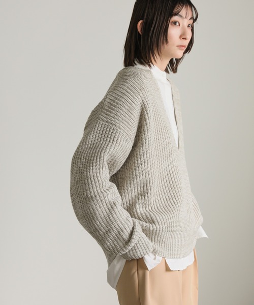 select MOCA(セレクトモカ)の「キーネックミックス編みプルオーバー(ニット/セーター・レディース・グレイッシュベージュ/ブラック・FREE)」の12枚目の写真