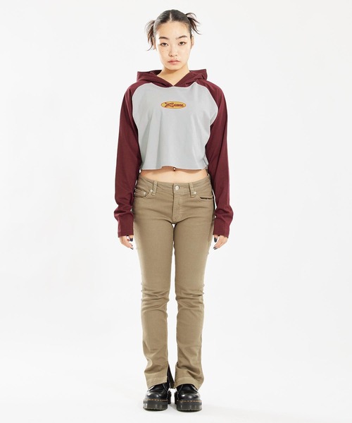 X-girl（エックスガール）の「HOODED RAGLAN L/S TEE（パーカー・レディース・ブラック/グリーン/バーガンディー・S/M）」の6枚目の写真
