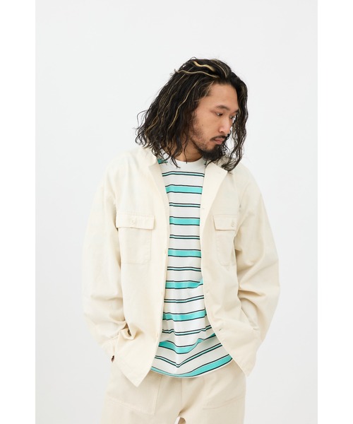 BIG MIKE（ビッグマイク）の「BIG MIKE ビックマイク/ NO COLLARE TWIL SHIRT JKT 長袖ノーカラーシャツジャケット // 102315400（ノーカラージャケット・メンズ・グレイッシュブルー/ミント/クリーム・MEDIUM/LARGE/X-LARGE）」の18枚目の写真