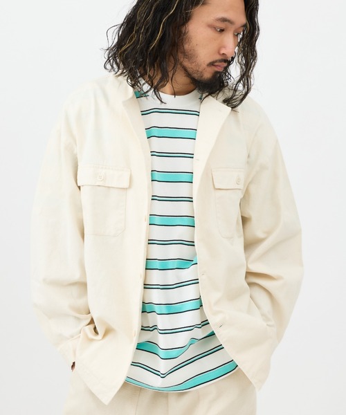 BIG MIKE（ビッグマイク）の「BIG MIKE ビックマイク/ NO COLLARE TWIL SHIRT JKT 長袖ノーカラーシャツジャケット // 102315400（ノーカラージャケット・メンズ・グレイッシュブルー/ミント/クリーム・MEDIUM/LARGE/X-LARGE）」の14枚目の写真