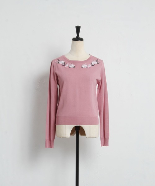 tocco closet（トッコ　クローゼット）の「パールビジュー付きフラワー刺繍ニットプルオーバー（ニット/セーター・レディース・ピンク/オフホワイト/ブラック・M）」の15枚目の写真