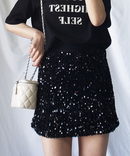 me+em select（ミームセレクト）の「スパンコールミニスカパン【 韓国製 】（スカート・レディース・ブラック/アイボリー/グレー・FREE）」の2枚目の写真