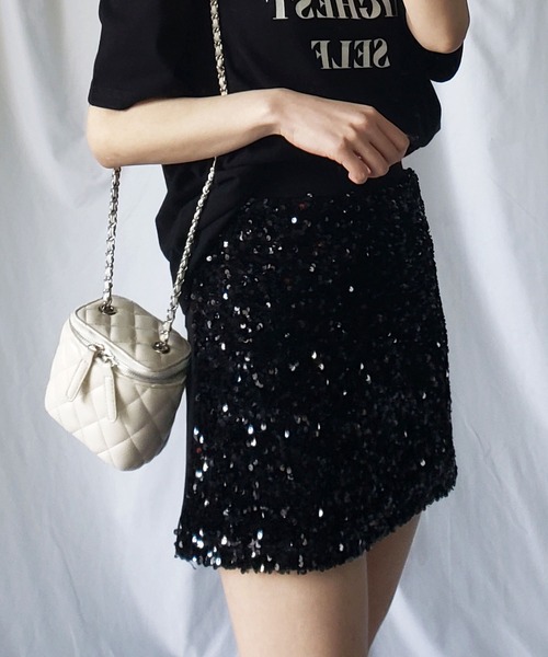 me+em select（ミームセレクト）の「スパンコールミニスカパン【 韓国製 】（スカート・レディース・ブラック/アイボリー/グレー・FREE）」の16枚目の写真