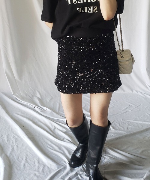 me+em select（ミームセレクト）の「スパンコールミニスカパン【 韓国製 】（スカート・レディース・ブラック/アイボリー/グレー・FREE）」の17枚目の写真