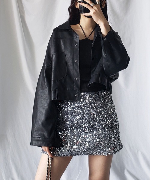 me+em select（ミームセレクト）の「スパンコールミニスカパン【 韓国製 】（スカート・レディース・ブラック/アイボリー/グレー・FREE）」の5枚目の写真