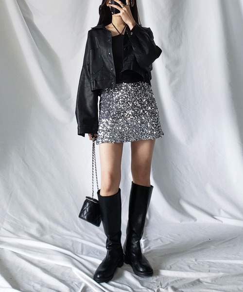 me+em select（ミームセレクト）の「スパンコールミニスカパン【 韓国製 】（スカート・レディース・ブラック/アイボリー/グレー・FREE）」の12枚目の写真