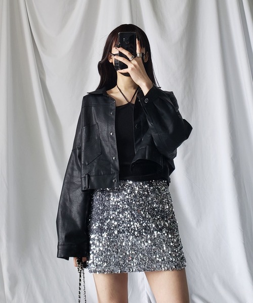 me+em select（ミームセレクト）の「スパンコールミニスカパン【 韓国製 】（スカート・レディース・ブラック/アイボリー/グレー・FREE）」の7枚目の写真