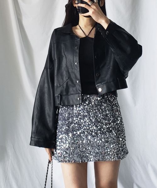 me+em select（ミームセレクト）の「スパンコールミニスカパン【 韓国製 】（スカート・レディース・ブラック/アイボリー/グレー・FREE）」の6枚目の写真