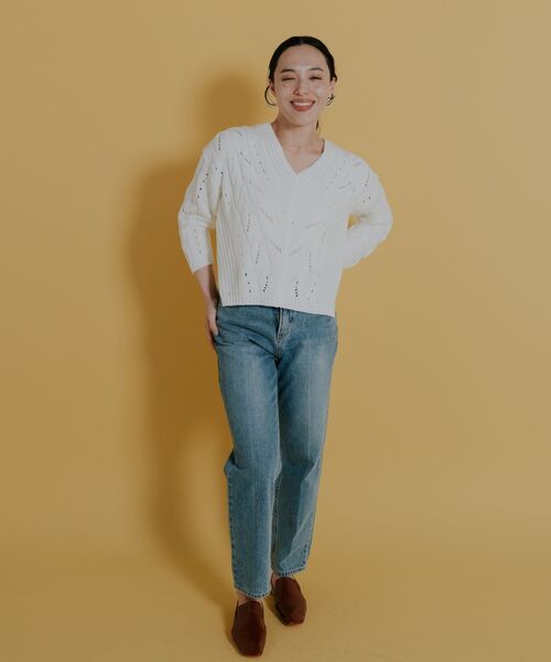 Kari & lili（カウリアンドリィリィ）の「cable knit PO（ニット/セーター・レディース・ホワイト/ブラック・FREE）」の3枚目の写真