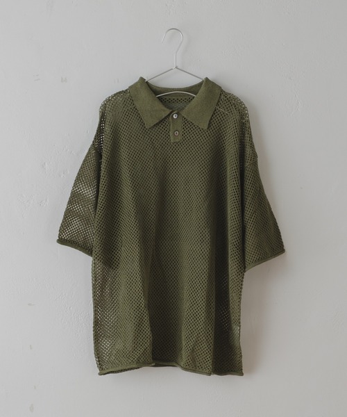 WHIMSIC（ウィムジック）の「【UNISEX】メッシュニットポロシャツ（ポロシャツ・メンズ・ブラック/オリーブ/アイボリー・FREE）」の3枚目の写真