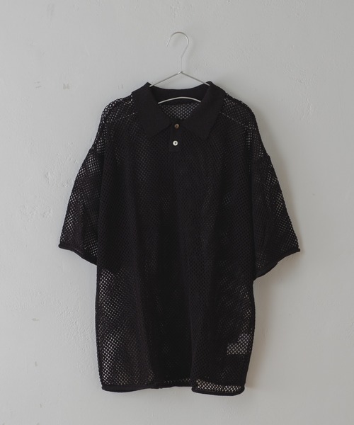 WHIMSIC（ウィムジック）の「【UNISEX】メッシュニットポロシャツ（ポロシャツ・メンズ・ブラック/オリーブ/アイボリー・FREE）」の2枚目の写真
