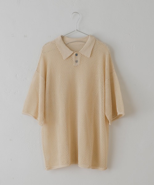 WHIMSIC（ウィムジック）の「【UNISEX】メッシュニットポロシャツ（ポロシャツ・メンズ・ブラック/オリーブ/アイボリー・FREE）」の7枚目の写真