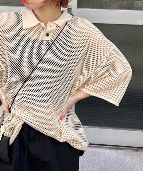 WHIMSIC（ウィムジック）の「【UNISEX】メッシュニットポロシャツ（ポロシャツ・メンズ・ブラック/オリーブ/アイボリー・FREE）」の22枚目の写真