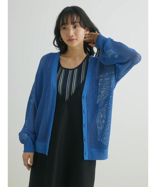 CRAFT STANDARD BOUTIQUE（クラフトスタンダードブティック）の「メッシュミドル丈カーデイガン（カーディガン/ボレロ・レディース・ブルー/ブラウン/ベージュ・FREE）」の6枚目の写真