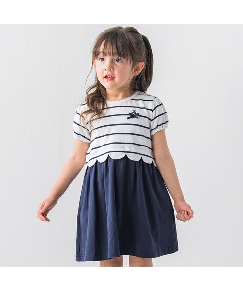 BeBe(ベベ)の「BeBe/【お揃い】ボーダー切替ワンピース(80~150cm)(ワンピース・キッズ・ブルー系その他・150/140/90/110/100/120/130/80)」の3枚目の写真