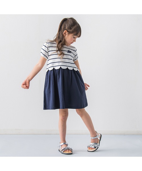 BeBe(ベベ)の「BeBe/【お揃い】ボーダー切替ワンピース(80~150cm)(ワンピース・キッズ・ブルー系その他・150/140/90/110/100/120/130/80)」の4枚目の写真
