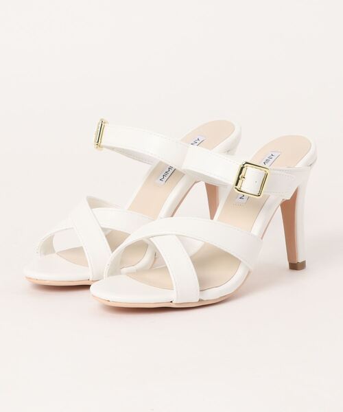 Miminy Piminy（ミミニー ピミニー）の「MiminyPiminy(ミミニーピミニー)8.5cmヒールクロスベルトミュールサンダル（サンダル・レディース・ホワイト/ブラック/グレー・S/L/M/LL）」の2枚目の写真