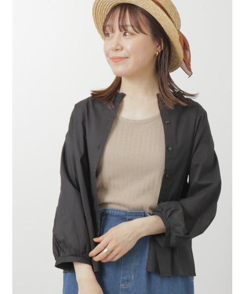 ehka sopo（エヘカソポ）の「6分袖スタンドフリル襟ブラウス（シャツ/ブラウス・レディース・キナリ/ブラック/オフホワイト/グレー・ﾌﾘ-）」の3枚目の写真