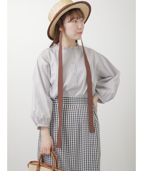 ehka sopo（エヘカソポ）の「6分袖スタンドフリル襟ブラウス（シャツ/ブラウス・レディース・キナリ/ブラック/オフホワイト/グレー・ﾌﾘ-）」の13枚目の写真