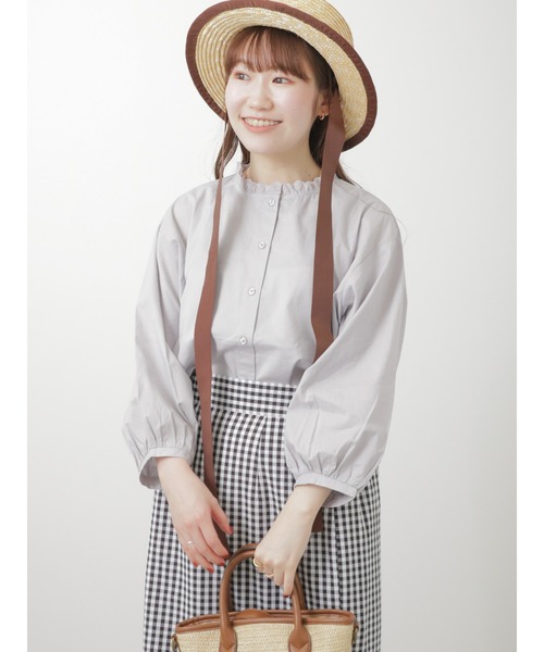 ehka sopo（エヘカソポ）の「6分袖スタンドフリル襟ブラウス（シャツ/ブラウス・レディース・キナリ/ブラック/オフホワイト/グレー・ﾌﾘ-）」の8枚目の写真